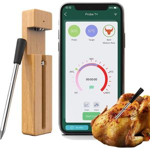 Vleesthermometer Draadloos met App - BBQ Thermometer met Bluetooth - Oventhermometer - BBQ accesoires - RVS - ZWART