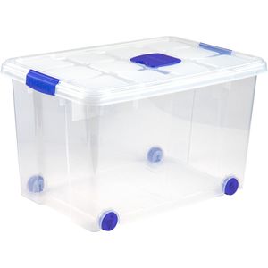 Plasticforte - Opslagbox - Transparant - 55L - 59 x 40 x 35 cm - Met Deksel - Opbergbak - Met Wielen