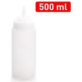 Plasticforte Doseerfles/sausfles - kunststof - transparant - met schenktuit - 500 ml - 20 cm