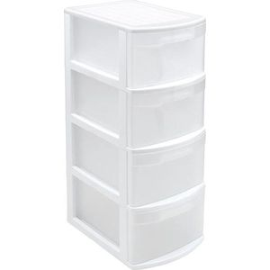 Ladeblok/bureau organizer met 4x lades - wit/transparant - L39 x B28.5 x H78 cm - kunststof - Ladeblok