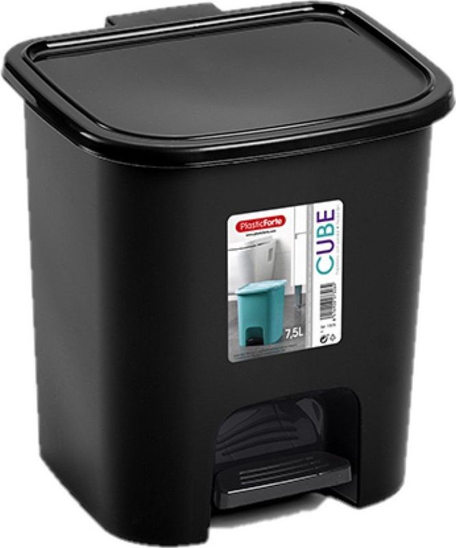 Kunststof afvalemmers/vuilnisemmers/pedaalemmers in het zwart van 7.5 liter met deksel en pedaal 24 x 22 x 25.5 cm