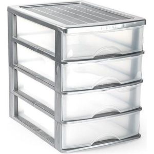 Plasticforte Ladeblok/bureau organizer met 4x lades - grijs/transparant - L35,5 x B27 x H35 - Opruimen/opbergen laatjes