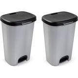 Kunststof afvalemmers/vuilnisemmers grijs 50 liter met zwarte deksel en pedaal - Vuilnisbakken/prullenbakken