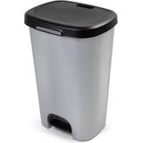 Kunststof afvalemmers/vuilnisemmers grijs 50 liter met zwarte deksel en pedaal - Vuilnisbakken/prullenbakken