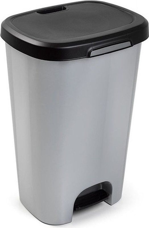 Kunststof afvalemmers/vuilnisemmers grijs 50 liter met zwarte deksel en pedaal - Vuilnisbakken/prullenbakken