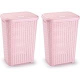Plasticforte Wasmand met deksel 60 liter lichtroze rotan kunststof L35 x B43 x H62