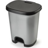 Kunststof afvalemmer/vuilnisemmer/pedaalemmer in het zilver/zwart van 18 liter met deksel/pedaal 33 x 28 x 40 cm