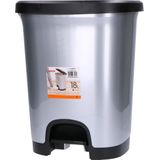 Kunststof afvalemmer/vuilnisemmer/pedaalemmer in het zilver/zwart van 18 liter met deksel/pedaal 33 x 28 x 40 cm