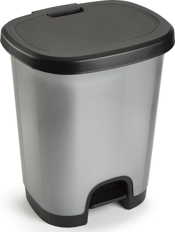 Kunststof afvalemmer/vuilnisemmer/pedaalemmer in het zilver/zwart van 18 liter met deksel/pedaal 33 x 28 x 40 cm