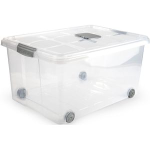 Plasticforte - Opslagbox - Transparant - Kunststof - 57L - Met Deksel - Opbergbak Met Wielen