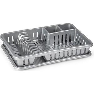 Plasticforte Afdruiprek met lekbak - 45 x 30 cm - grijs - Afwassen/afdrogen - Afwasrekken - Kunststof