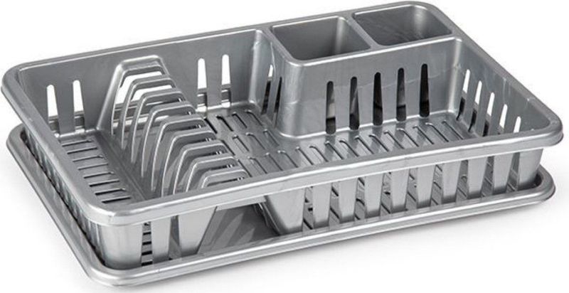 Plasticforte Afdruiprek met lekbak - 45 x 30 cm - grijs - Afwassen/afdrogen - Afwasrekken - Kunststof