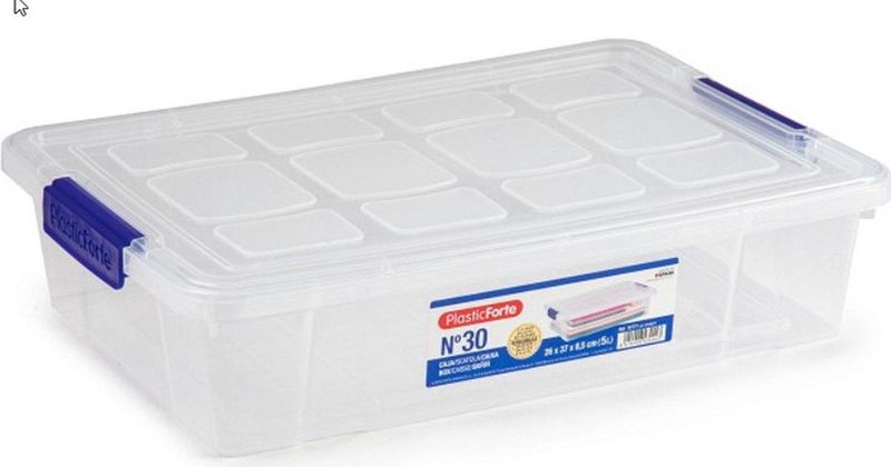 Opslagbak/organizer met deksel 5 liter transparant - Opbergbakken - 26 x 40 x 8,5 cm