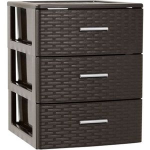 Ladeblok/bureau organizer met 3 lades rotan bruin 39,5 x 36,5 x 46,5 cm - Ladeblokken kantoorartikelen