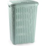 PlasticForte Wasmand met deksel 60 liter lichtgroen rotan kunststof L35 x B43 x H62