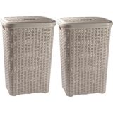 Plasticforte Wasmand met deksel 60 liter taupe rotan kunststof L35 x B43 x H62