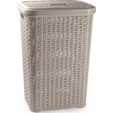 Plasticforte Wasmand met deksel 60 liter taupe rotan kunststof L35 x B43 x H62