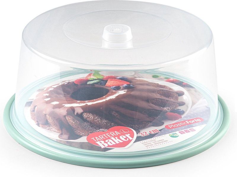 Ronde taart/gebak bewaardoos transparant 32 x 15 cm met mintgroene bodem - Taart bewaren/serveren in box/doos
