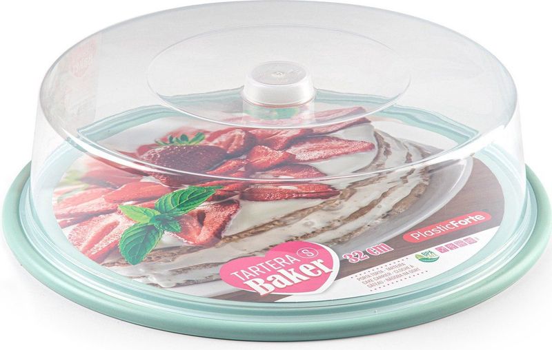 Ronde taart/gebak bewaardoos transparant 32 x 9,5 cm met mintgroene bodem - Taart bewaren/serveren in box/doos