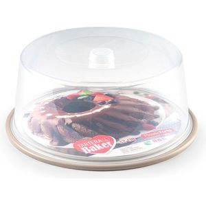 Ronde taart/gebak bewaardoos transparant 32 x 15 cm met taupe bodem - Taart bewaren/serveren in box/doos