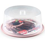 Ronde taart/gebak bewaardoos - transparant met roze bodem - D32 x H15 cm - Taart bewaren/serveren in box/doos