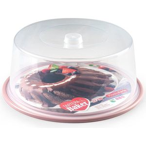 Ronde taart/gebak bewaardoos - transparant met roze bodem - D32 x H15 cm - Taart bewaren/serveren in box/doos