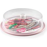 Ronde taart/gebak bewaardoos transparant 32 x 9,5 cm met roze bodem - Taart bewaren/serveren in box/doos