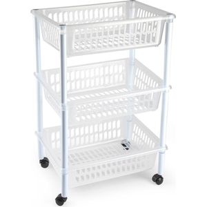 Opberg organiser trolleys/roltafels met 3 manden 62 cm in het transparant - Etagewagentje/karretje met opbergkratten