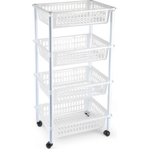 Opberger/organiser trolley/roltafel met 4 manden 85 cm transparant - Etagewagentje/karretje met opbergkratten