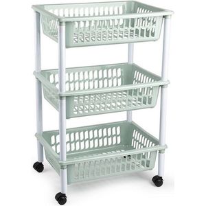 Opberg organiser trolleys/roltafels met 3 manden 62 cm in het mintgroen - Etagewagentje/karretje met opbergkratten