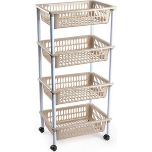 Opberger/organiser trolley/roltafel met 4 manden 85 cm taupe - Etagewagentje/karretje met opbergkratten