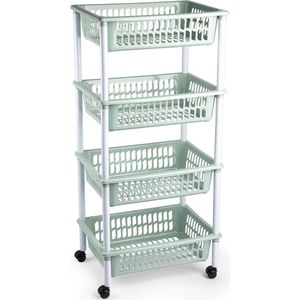 Opberger/organiser trolley/roltafel met 4 manden 85 cm mintgroen - Etagewagentje/karretje met opbergkratten