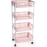 Opberger/organiser trolley/roltafel met 4 manden 85 cm oud roze - Etagewagentje/karretje met opbergkratten