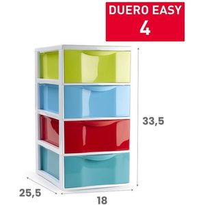 Plasticforte Ladeblokje/bureau organizer met 4x lades - multi kleuren - L18 x B25 x H33 cm