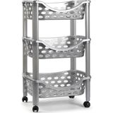 PlasticForte Keukentrolley/roltafel - 3-laags - kunststof - zilver - 40 x 65 cm