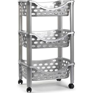 Keukentrolley/roltafel 3 laags kunststof zilver 40 x 65 cm