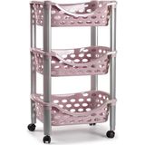 PlasticForte Keukentrolley/roltafel - 3-laags - kunststof - roze - 40 x 65 cm