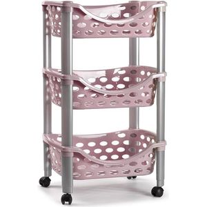 PlasticForte Keukentrolley/roltafel - 3-laags - kunststof - roze - 40 x 65 cm