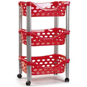 PlasticForte Keukentrolley/roltafel - 3-laags - kunststof - rood - 40 x 65 cm
