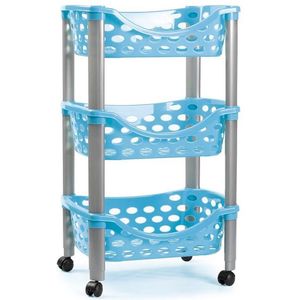 PlasticForte Keukentrolley/roltafel - 3-laags - kunststof - blauw- 40 x 65 cm