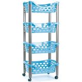 PlasticForte Keukentrolley/roltafel - 4-laags - kunststof - blauw - 40 x 88 cm