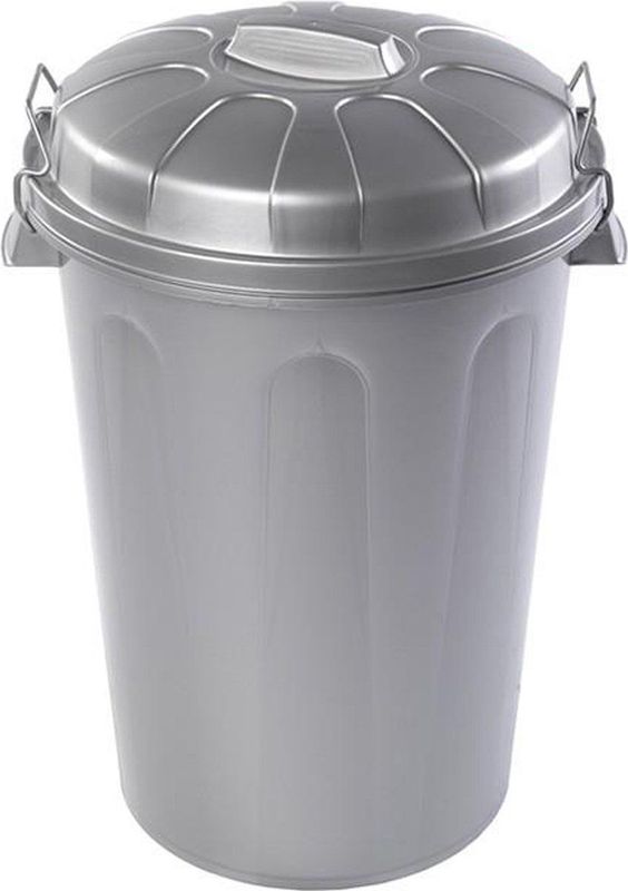 Plasticforte Vuilnisbak/AQfvalemmer/Wasmand met deksel - 100 liter - lichtgrijs - D50 x H78 cm