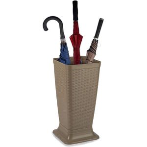 Plasticforte Paraplubak/parapluhouder - beige - rotan gevlochten kunststof - D26 x H52 cm - op verhoogde voet - uitlekbak