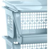 Plasticforte Opberg kratten/manden/organizers - 3 lagen/vakken - 39 x 32 x 62 cm - kunststof - ijsblauw - stapelkratten
