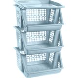 Plasticforte Opberg kratten/manden/organizers - 3 lagen/vakken - 39 x 32 x 62 cm - kunststof - ijsblauw - stapelkratten