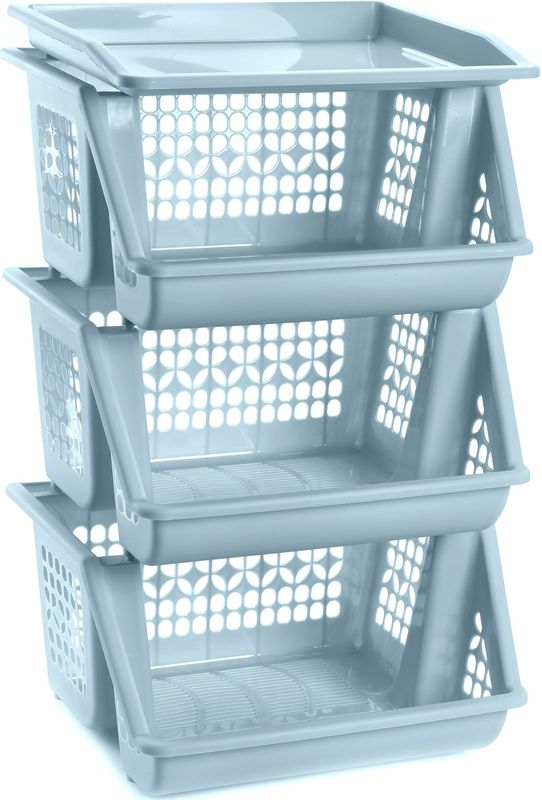Plasticforte Opberg kratten/manden/organizers - 3 lagen/vakken - 39 x 32 x 62 cm - kunststof - ijsblauw - stapelkratten