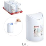 Plasticforte Mini prullenbakje wit kunststof met klepdeksel keuken aanrecht/tafel model 1,4 Liter