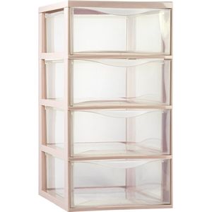 Plasticforte Ladeblokje/bureau organizer met 4x lades - transparant/beige - L26 x B37 x H49 cm