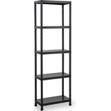 Plasticforte opbergrek schuur/zolder - kunststof - zwart - 60 x 30 x 180 cm - met 5 planken - stellingkast voor berging