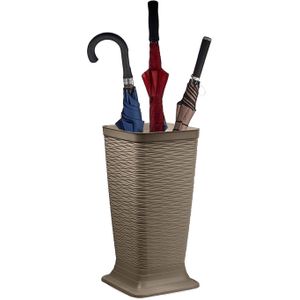 Plasticforte Paraplubak/parapluhouder Waves - beige - glad kunststof - D26 x H52 cm - op verhoogde voet - uitlekbak